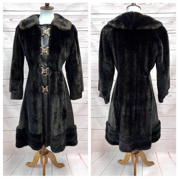 Vintage Jackets & Blazers - Vintage Russian Princess Leather Faux Fur Corset Penny Lane Coat